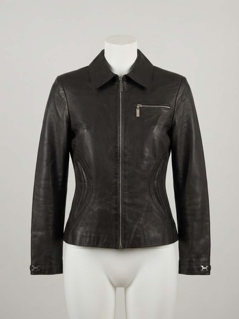 Archival Manigance Paris Tailored Leather Jacket Waist Shaping 38